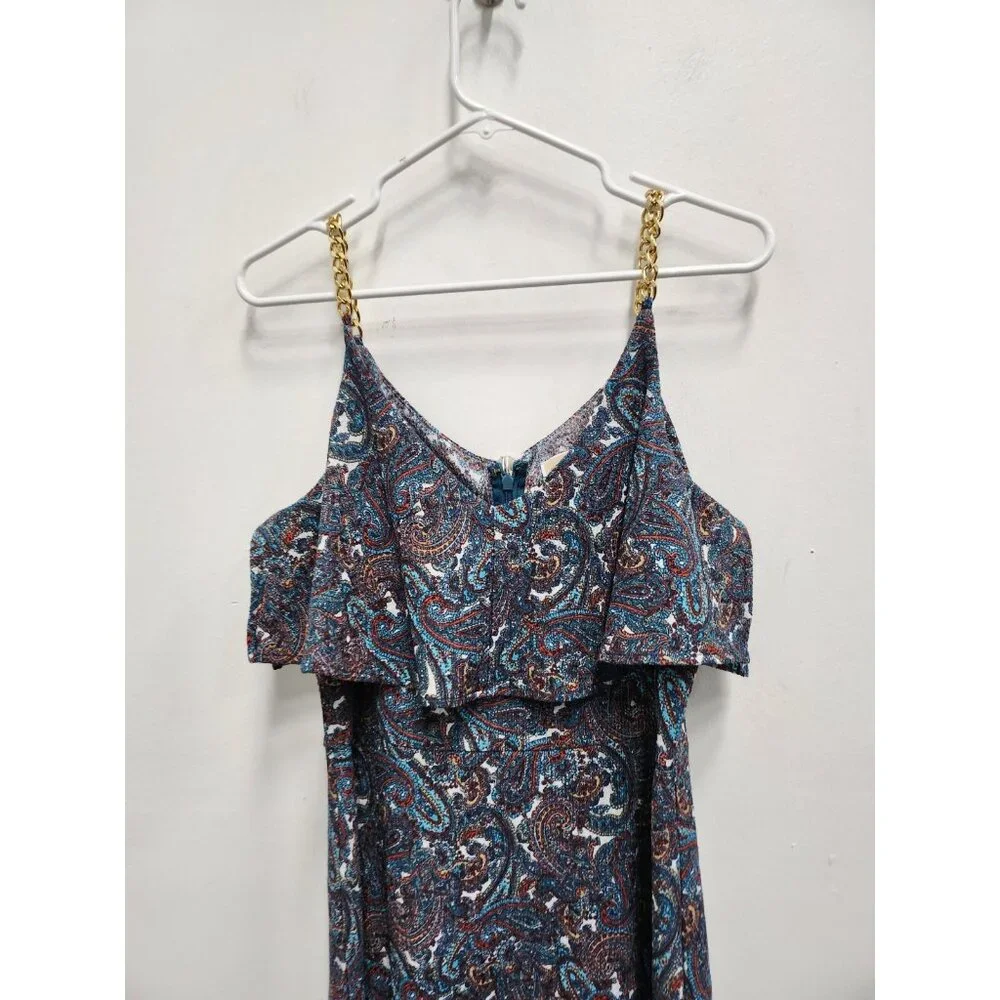 Michael Michael‎ Kors Womens Maxi Dress Petite Medium BOHO Paisley Chain Strap